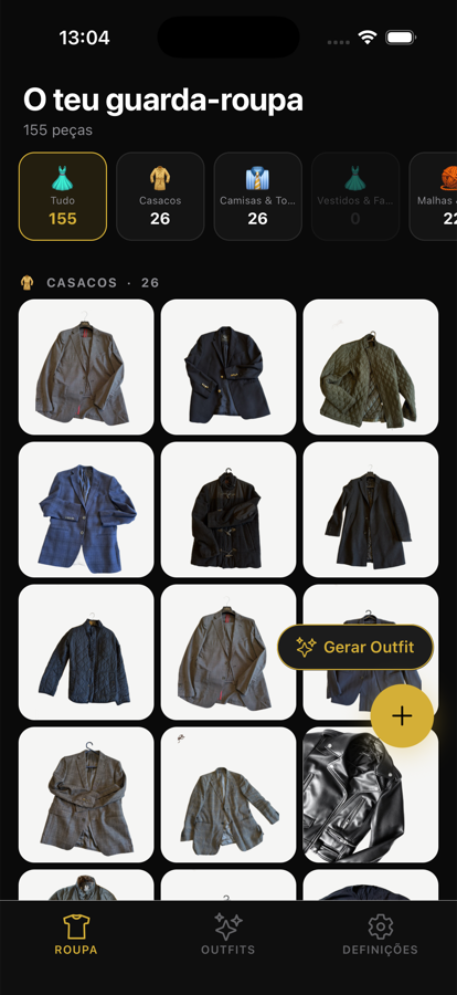 Ecrã do guarda-roupa organizado por IA